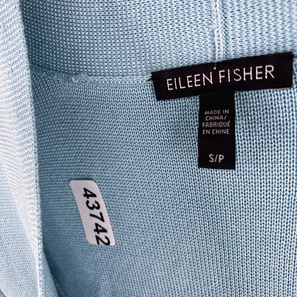 EILEEN FISHER Cardigan S Silk Organic Cotton Interlock Blazer Open Front Blue - Picture 15 of 15